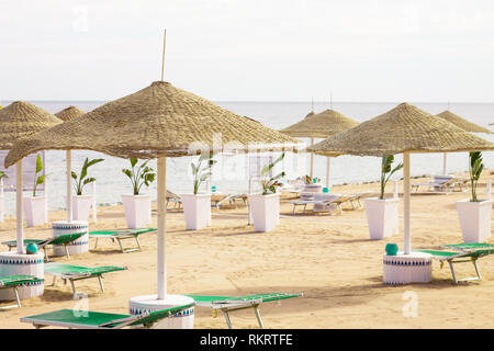 Background with Egyptian hotel resort and spa. Coast shore of Red Sea in Sharm el Sheikh, Sinai, Egypt. Stock Photo