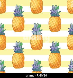 vector cute ripe pineapple fruit seamless pattern Stock Vector