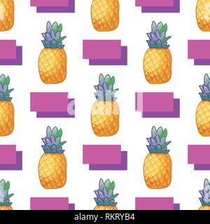 vector cartoon ripe pineapple fruit icons set Stock Vector