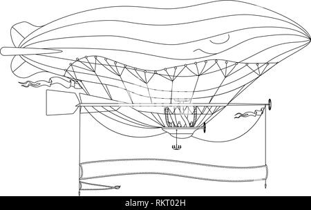 vector airship, zeppelin, dirigible retro clip art Stock Vector