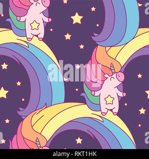 vector rainbow unicorn seamless pattern wall art Stock Vector