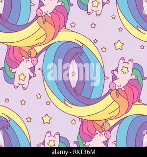 vector rainbow unicorn seamless pattern wall art Stock Vector