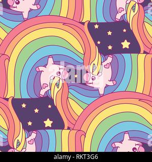 vector rainbow unicorn seamless pattern wall art Stock Vector