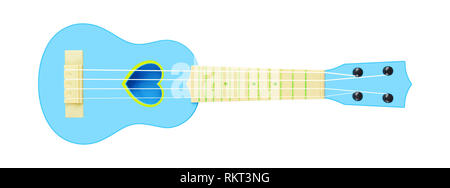 Musical instrument - Front view blue child baby ukulele acoustic guitar isolated on a white background. Stock Photo