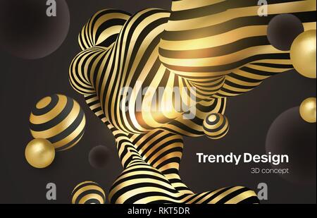 Abstract background with 3d dynamic shapes. Black bubbles. Modern cover concept. Decoration element for banner design. Vector illustration Stock Vector