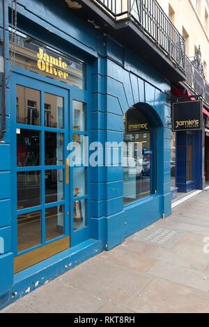 LONDON, UK - JULY 8, 2016: Jamie's Italian restaurant in London, UK. The chain of 42 restaurants was founded by British celebrity chef Jamie Oliver. Stock Photo