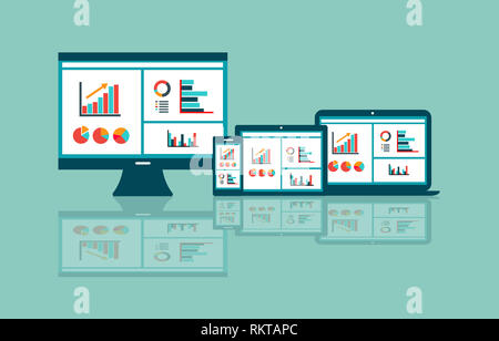 Various charts on screens Stock Photo