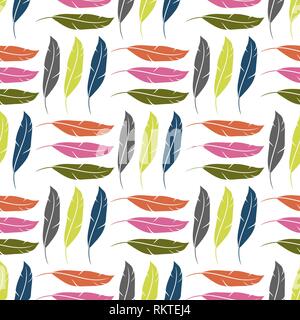 Colorful Feather Silhouette Collection. Weightless Seamless Pattern Stock Vector