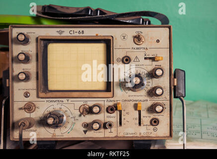 vintage measuring device with connectors closeup Stock Photo