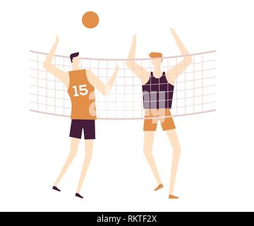 Men playing volleyball - flat design style colorful illustration Stock Vector