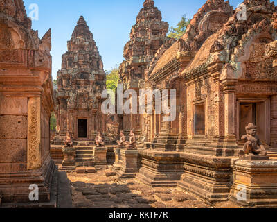 Banteay Srei temple during golden hour in cambodia Stock Photo