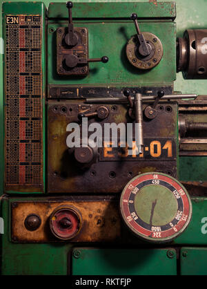 control panel of vintage metal processing machine Stock Photo