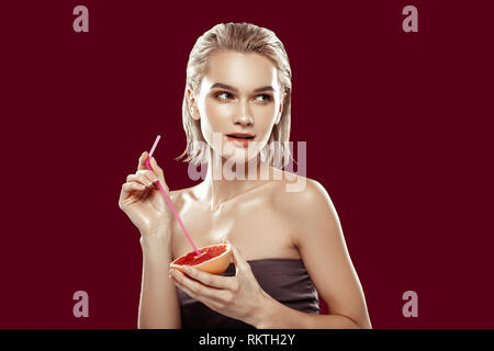 Young photo model posing for famous food magazine Stock Photo
