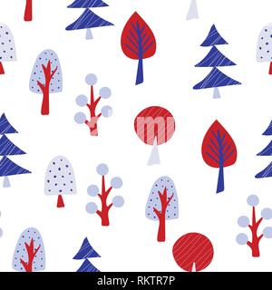 Magic garden seamless pattern with different trees. Vector Illustration. Stock Vector