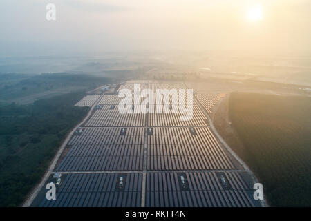 Solar energy farm. High angle view of solar panels on an energy farm. full frame background texture. Stock Photo