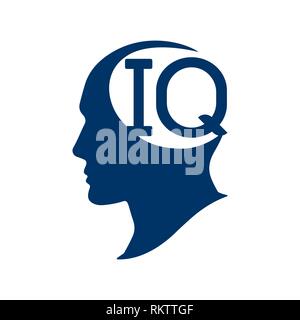 IQ intelligence quotient. Silhouette human head with IQ vector illustration. IQ test concept. Stock Vector