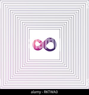 Concentric squares ,concentric abstract geometric pattern. Radial, square linear texture. infinity symbol in the center.vector illustration. Stock Vector
