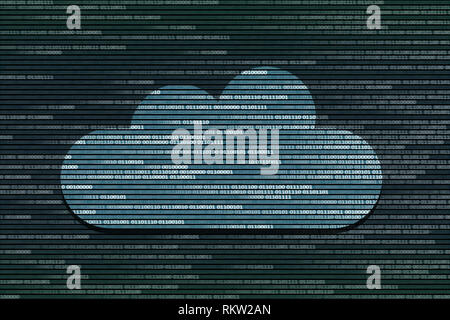 cloud icon data storage. one and zero number binary data Background. multiple layers of codes streaming signifying transferring information over inter Stock Photo