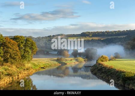 Mist on the river Wye at Bigsweir. Stock Photo