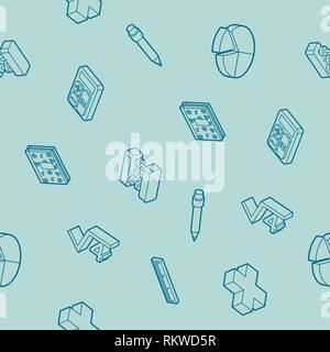 Algebra outline isometric pattern . Mathematical science. Education and scientific icons set. Stock Vector
