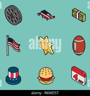 America color outline isometric icons. Vector illustration, EPS 10 Stock Vector
