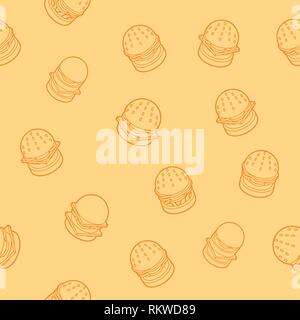 Burgers outline isometric pattern. Fast food design icons set. Stock Vector