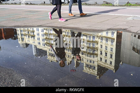 Brighton, UK. 12th Feb, 2019. A sunny day by the Grand Hotel on Brighton seafront as warmer weather is forecast to spread across the UK over the next few days with temperatures reaching the mid teens centigrade in some parts Credit: Simon Dack/Alamy Live News Stock Photo