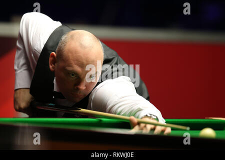 Cardiff, UK. 12th Feb, 2019. Stuart Bingham in action during his 1st round match against Ali Carter. Welsh Open snooker, day 2 at the Motorpoint Arena in Cardifft, South Wales on Tuesday 12th February 2019. pic by Credit: Andrew Orchard/Alamy Live News Stock Photo