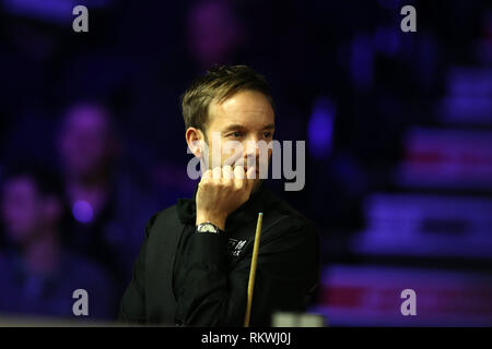 Cardiff, UK. 12th Feb, 2019. Ali Carter in action during his 1st round match against Stuart Bingham. Welsh Open snooker, day 2 at the Motorpoint Arena in Cardifft, South Wales on Tuesday 12th February 2019. pic by Credit: Andrew Orchard/Alamy Live News Stock Photo
