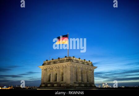 Berlin, Germany. 12th Feb, 2019. The German flag blows in the wind before the evening sky on the Reichstag. Credit: Kay Nietfeld/dpa/Alamy Live News Stock Photo