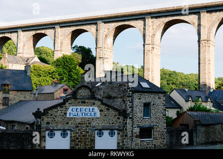 Dinan, France - July 23, 2018: View of the river Rance and the viaduct in the city of Dinan, French Brittany Stock Photo