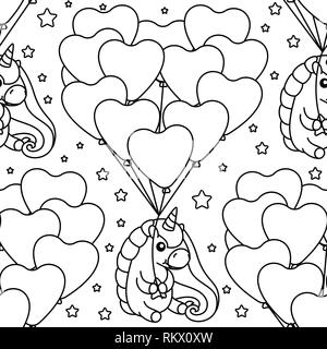 vector rainbow unicorn pattern coloring book page Stock Vector