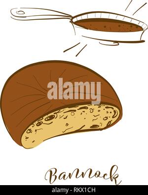 Colored sketches of Bannock bread. Vector drawing of Flatbread food, usually known in United Kingdom, Scotland. Colored Bread illustration series. Stock Vector