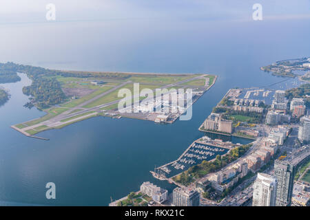 Aerial morning view of the Billy Bishop Toronto City Airport, Canada Stock Photo