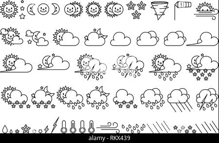 vector cute weather icons. Meteo climate set Stock Vector