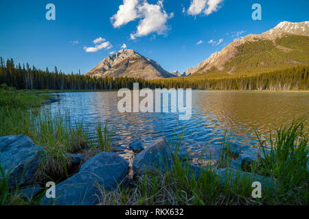Buller Mountain in Spray Valley Provincial Park, Kananaskis, Alberta, Canada reflecting in Buller Pond Stock Photo