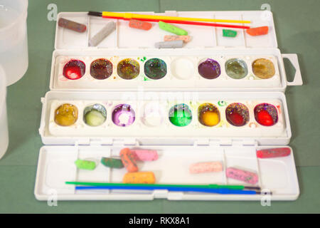 Children's watercolor paint pallet Stock Photo