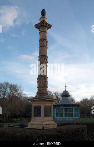 The Godfrey Sykes memorial with the bandstand in the background Weston Park Sheffield, England UK Stock Photo