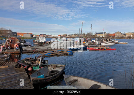 Fredens Havn, Harbour of Peace behind the freetown Christiania in Copenhagen. This maritime community is now up for removal according to authorities. Stock Photo
