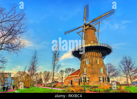 De Valk, a tower mill in Leiden, the Netherlands Stock Photo