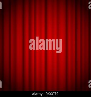 Red curtains background illuminated by a beam of spotlight. Red theater show curtain vector illustration. Stock Vector