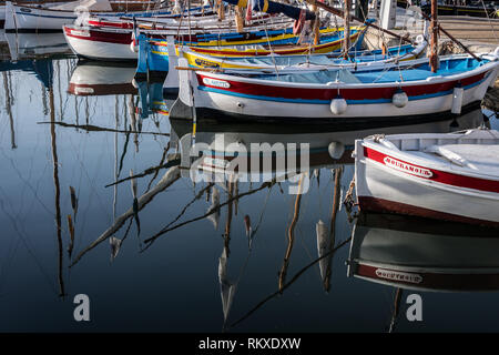 Sanary sur Mer, France,- September 2018: colours reflected in the harbour Stock Photo