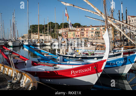 Sanary sur Mer, France,- September 2018: colourful boats in the harbour Stock Photo