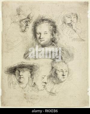 Rembrandt Van Rijn Studies Of The Head Of Saskia And Others 1636 Holland Etching On White Laid Paper Stock Photo Alamy