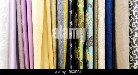 samples of fabric material. Colorful upholstery fabric samples Stock Photo