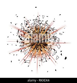Explosion Cloud of Black Pieces on White Background. Sharp Particles Randomly Flying Stock Vector