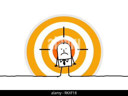 Cartoon man on big target Stock Vector