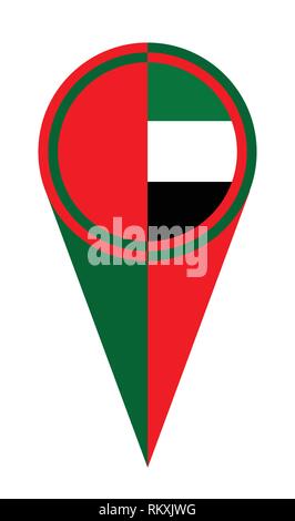United Arab Emirates map pointer pin icon location flag marker Stock Vector