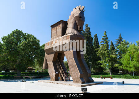 TROY, CANAKKALE, TURKEY - AUGUST 25, 2017: Wooden Trojan Horse in the Ancient City of Troy, Turkey. Stock Photo