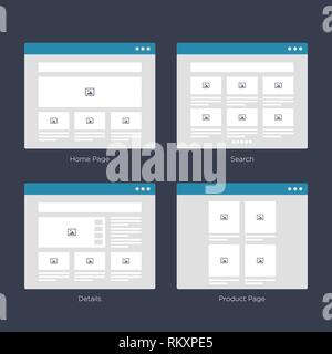 Website Wire frame Layouts UI Kits for Site map and Ux Design Stock Vector